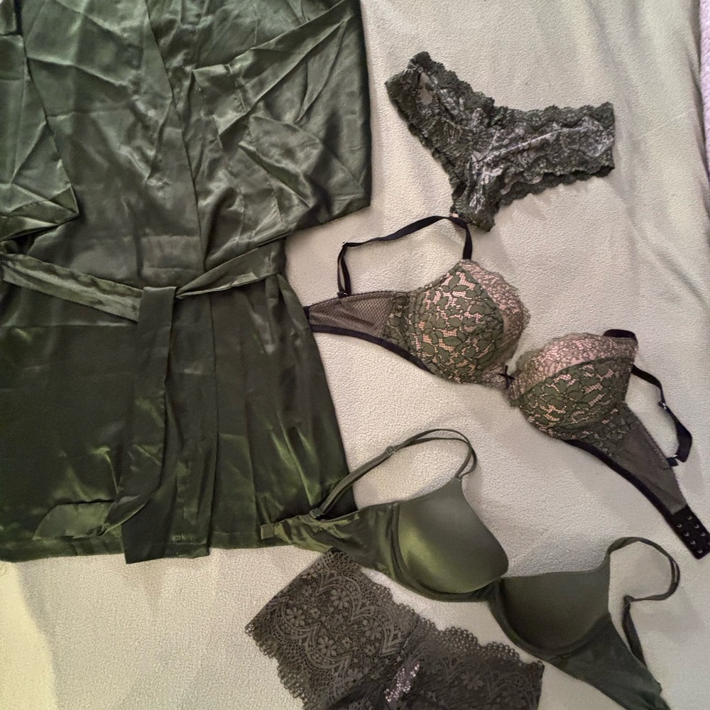 Victoria's Secret Dark Green Satin Intimates  Set